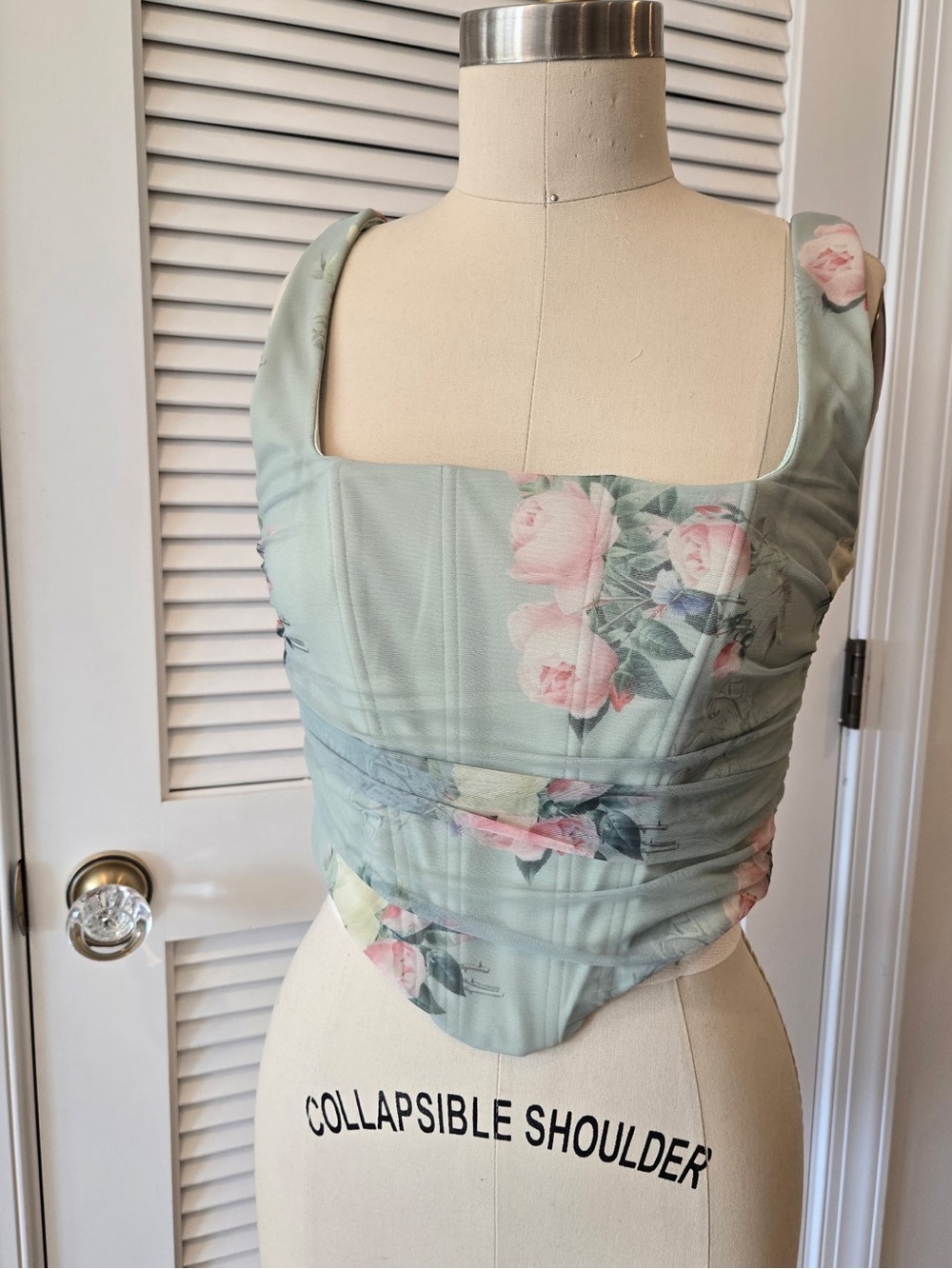 Windsor Mint Green Floral Square-Neck Crop Top